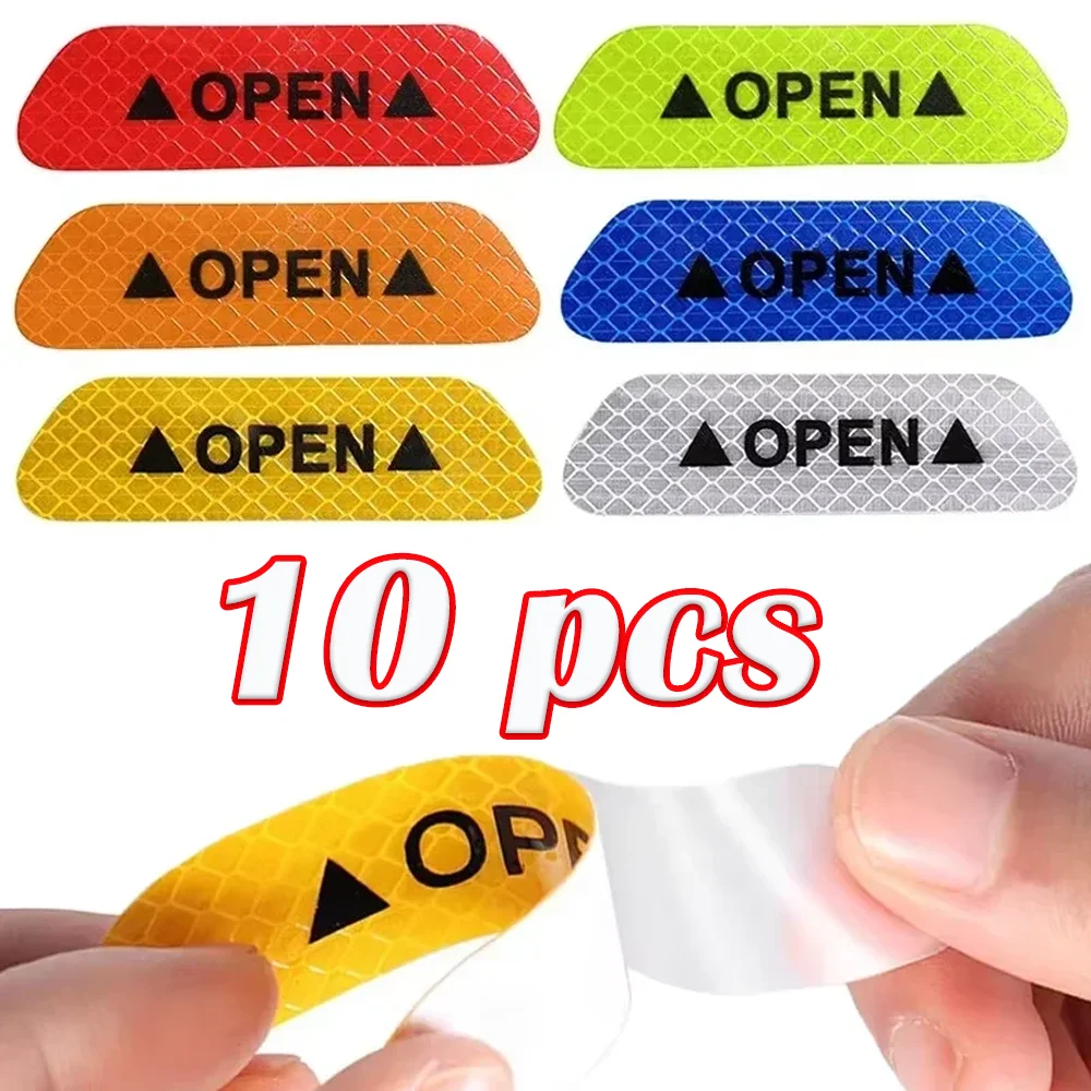 10Pcs New OPEN Reflective Strips Sticker Eco-friendly Universal Car Warning Mark Decals Stickers Auto Exterior Accessories