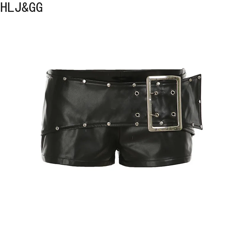 HLJ&GG Y2K Черные модные свободные футболки с буквенным принтом, комплекты из двух предметов, женский топ с круглым вырезом и короткими рукавами и кожаные шорты, наряды