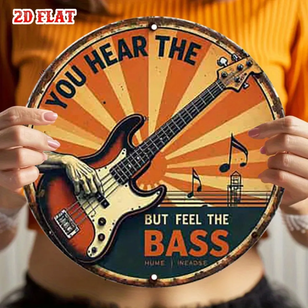 Vintage-Musikthema „You Hear the Bass“ Rundes Metallschild Retro-Wanddekoration für Musikzimmer