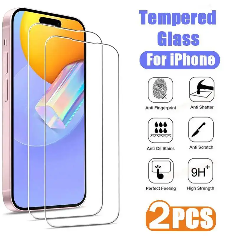 

2Pcs Tempered 16 13 12 11 Pro Max Screen Protector For Iphone 7 8 14 15 Plus SE X XS XR Protective Glass