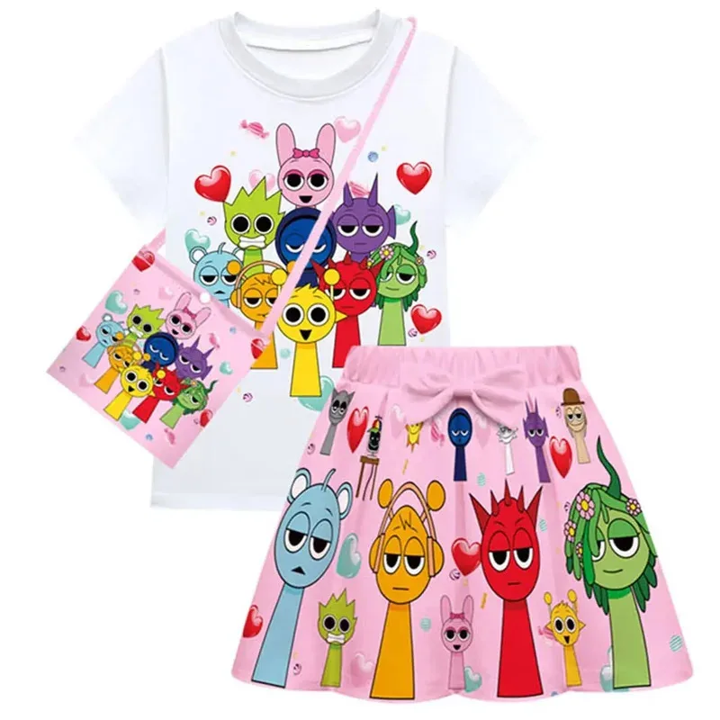 حار فيلم Sprunki الاطفال تأثيري حلي لعبة Incredibox الصيف طفل الفتيات تي شيرت تنورة دعوى لأزياء كرنفال