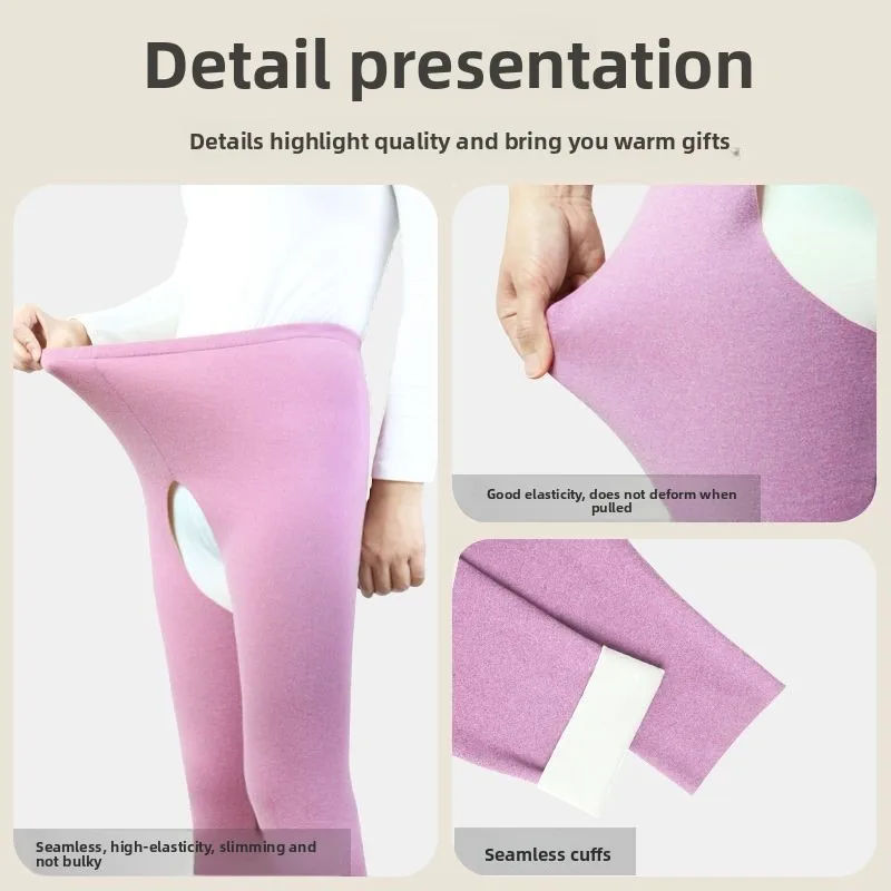 Ropa interior térmica de invierno para adultos y ancianos, pantalones con entrepierna abierta, forro polar sin costuras, calefacción cálida, comodidad para el cuidado del hogar
