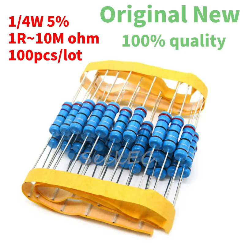 100/pcs 1/4W 5% 0.1R-10M Metal film resistor element 0 2.2 10 100 150 220 270 330 470 1K 2.2K 4.7K 10K 47K 100K 470K 1M 10M ohm