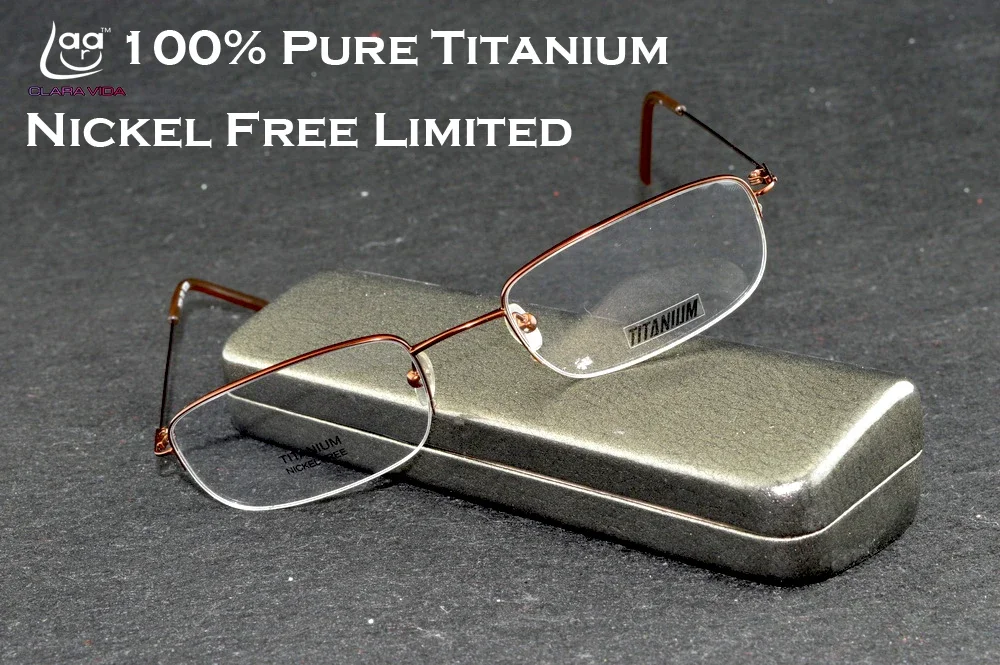 CLARA VIDA LIMIT! LUXURY MEN 100% TITANIUM  HIGH STD. BROWN BLACK DESIGNER HALFRIM BRAND READING GLASSES +1+1.5 +2 +2.5 TO +6