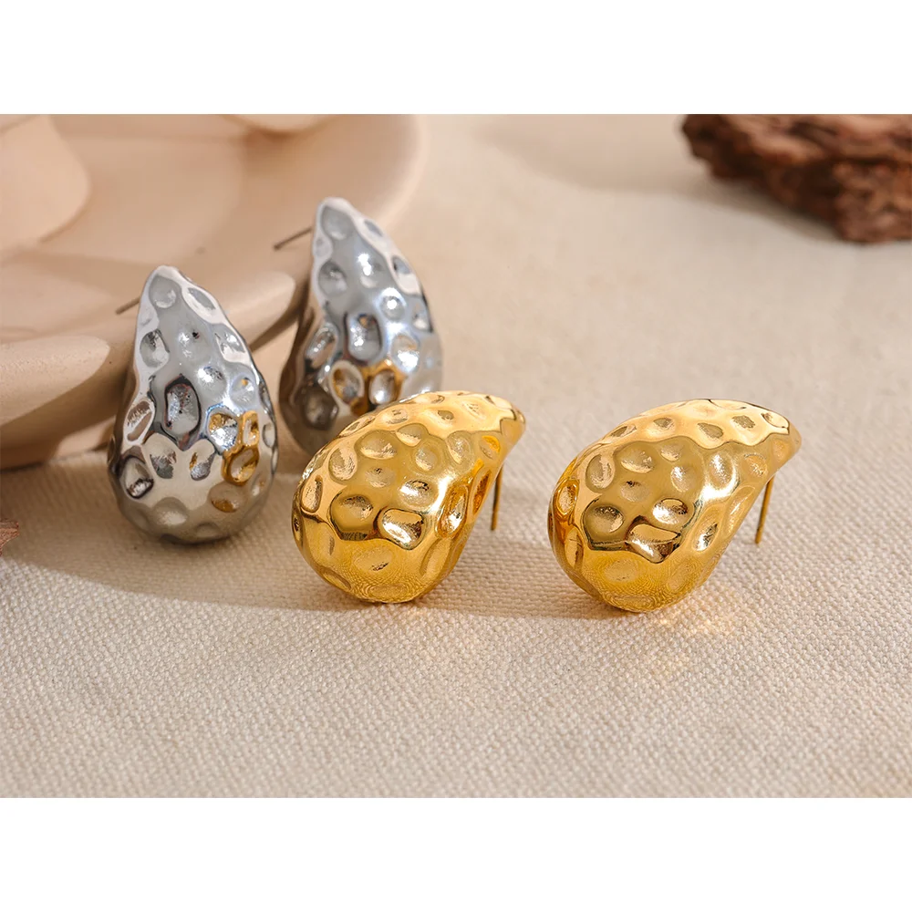 Yhpup Stainless Steel Water Drop Fashion Hollow Stud Earrings Personalized Gold Color Texture Waterproof Charm Jewelry New