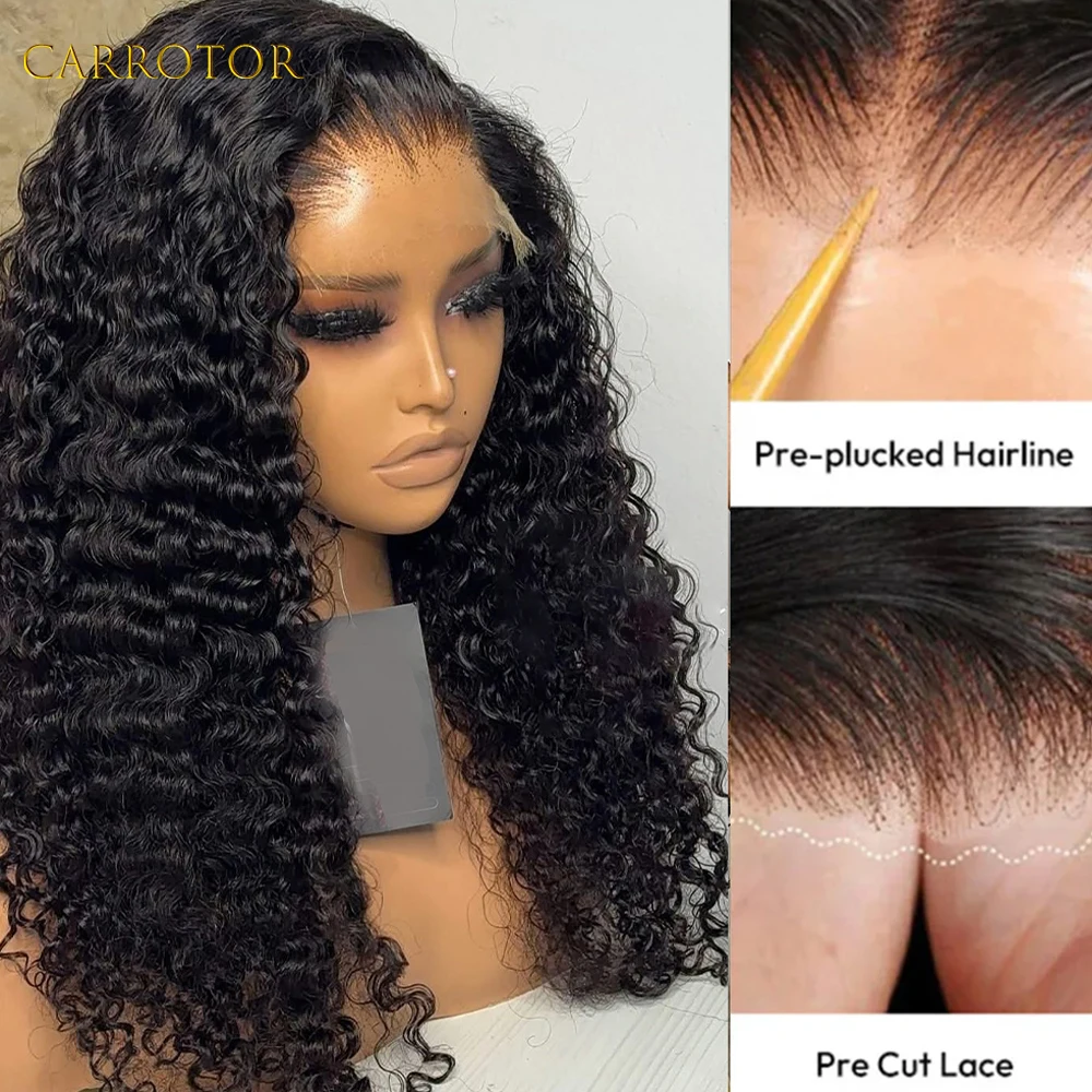 Natural Black Color Deep Curly Wig 13x6 Lace Frontal Glueless Wig Deep Curly Human Hair Lace Front Wig Pre-Plucked Woman Wigs view 4