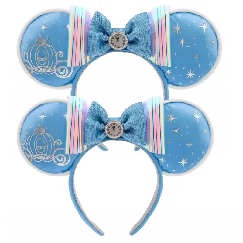 2026 Mickey Mouse Ears Headband 2025 Cinderella Rapunzel Princess Bow Minnie Ear Headwear for Adult Kids Holiday Hairband - Image 19