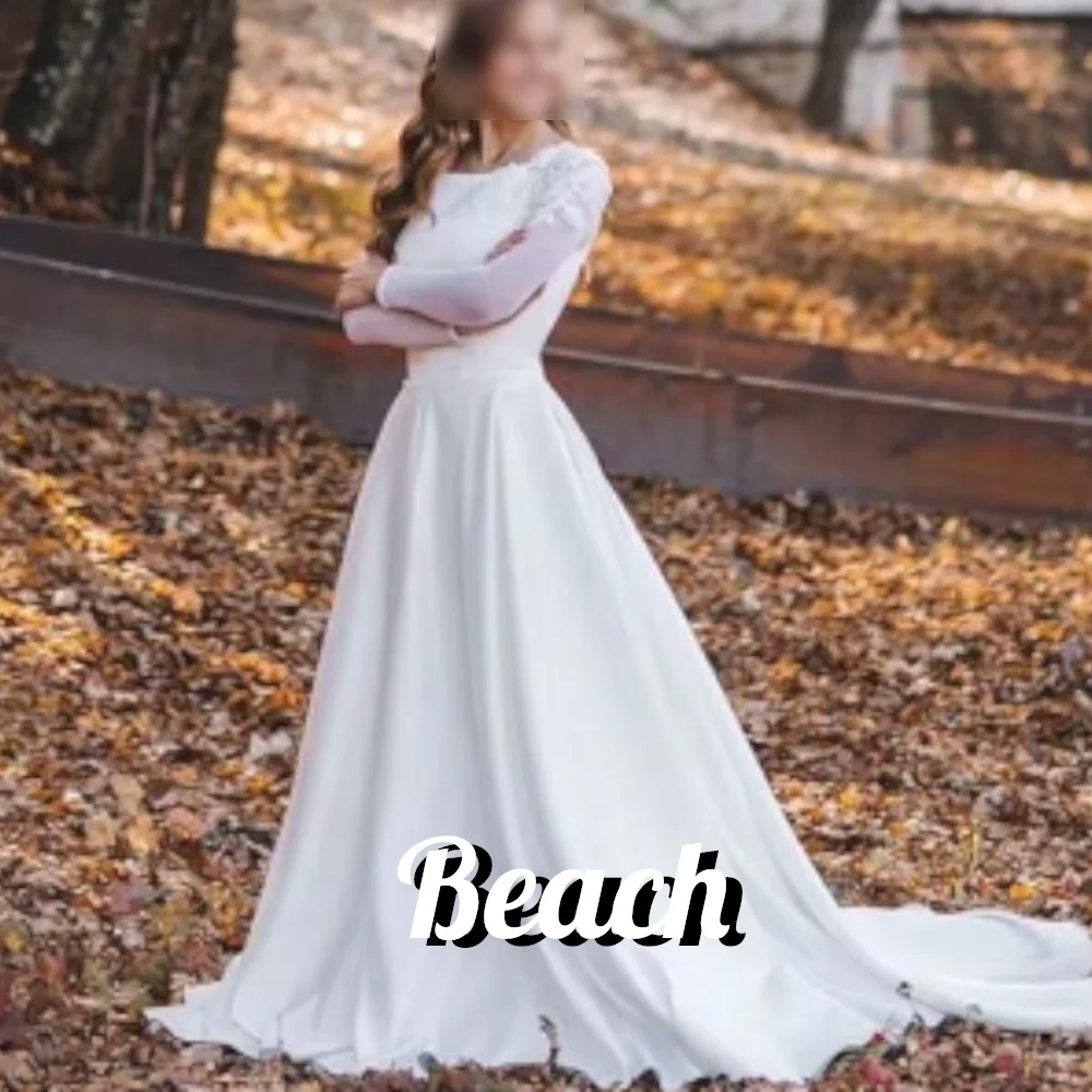 Wedding Dress A-Line O-Neck Lace Appliques Full Sleeve Floor Length Sweep Train Charming Bridal Gown Custom Made New Arrivals