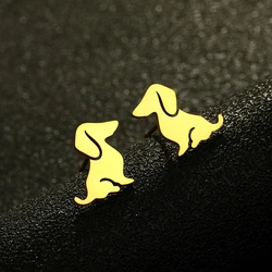 Tiny Dachshund Dog Ear Stud Dainty Earring for Women Men's Punk Body Puncture Antiallergic Stainless Steel Jewelry Kids Pet Gift