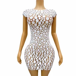Women Sexy Stage Special White Points Foam Dress Singer Birthday Evening Club Celebrate Stretch Party Photoshoot Costume