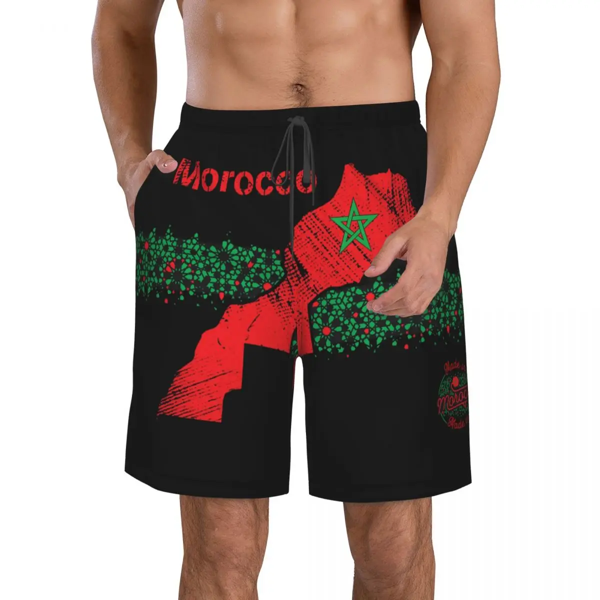 Men's Swim Trunk Morocco Map With Geometric Islamic Mosaic Quick Dry Beach Shorts with Pockets Beach Pants Swimsuit