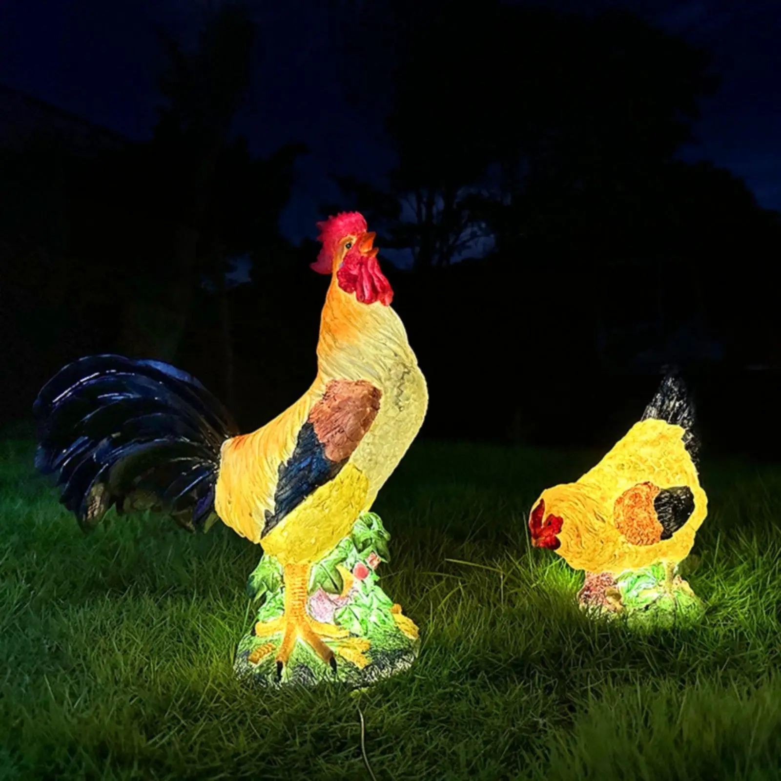Transparent Resin Rooster Sculpture Solar Powered Garden Light for Patio Lawn Farmhouse Decor Hen Decoration