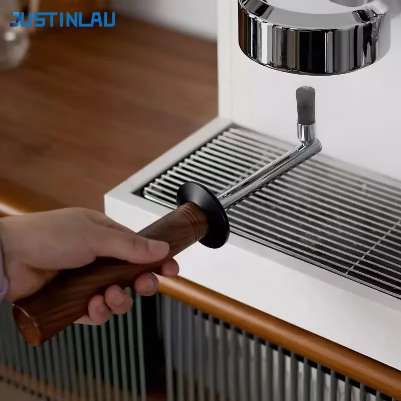 JUSTINLAU Wooden Long Handle Coffee Machine Cleaning Brush Espresso Steam Wand Brush for Group Head Barista Coffee Accessories