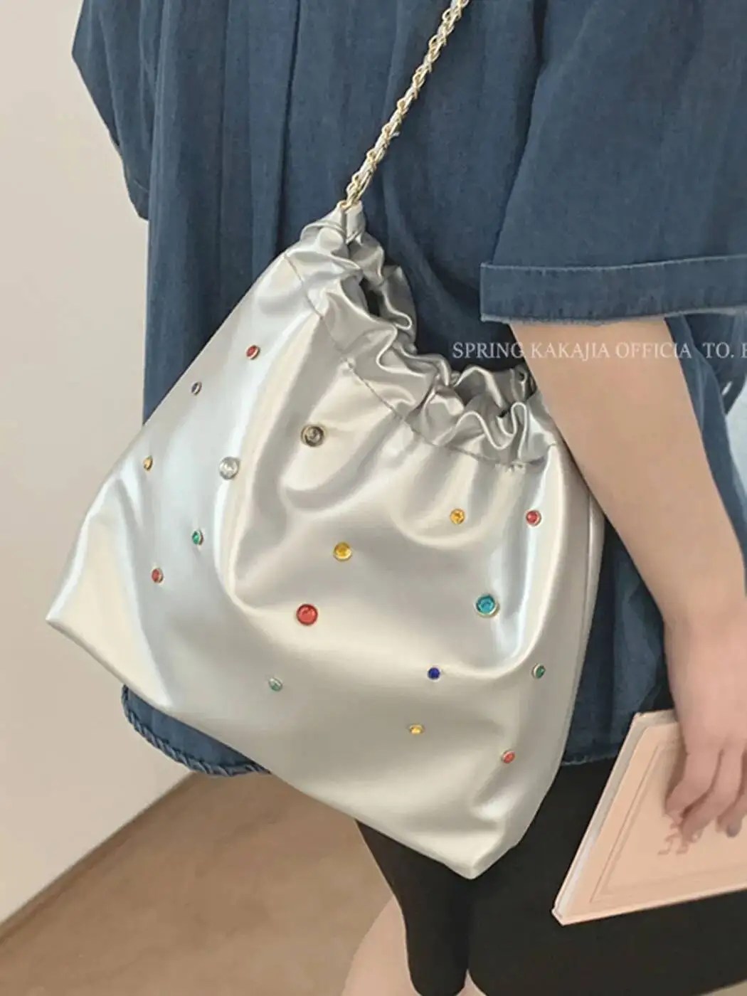 

Bloom Beading Y2k Grunge Handbags Women Leather Large Capacity Casual Tote Bags Ladies Vintage Haruku Shoulder Bag Aesthetic