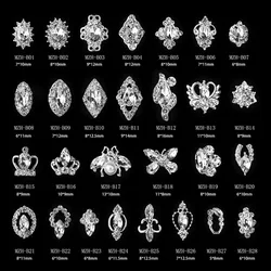 10PCS Crystal Rhinestone Nail Charms Strass Mixed Design Alloy Silver Glitter Diamond Nail Jewerly Supplier Manicure Accessories