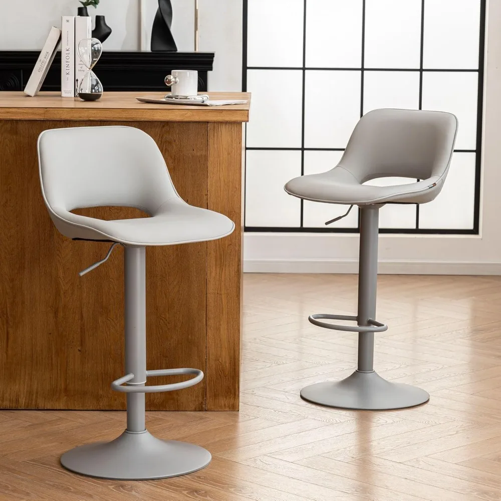 زوج من مقاعد البار القابلة للتعديل باللون الرمادي مع مقعد من الجلد الصناعي لارتفاع العداد