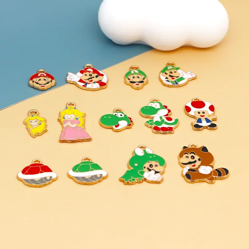 Super Mario Bros Peripheral Cute Cartoon Pendants DIY Earrings Accessories Game Characters Alloy Keychain Ornament Children Toys