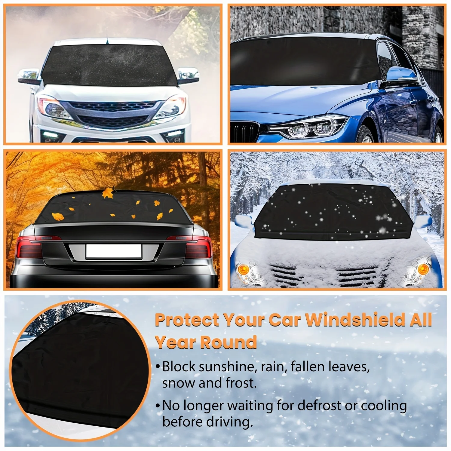 Magnetic Car Windshield Cover Front Rear Car Windshield Protector against Snow Sun Dirt Leaves Fit for All Cars Oxford Fabric