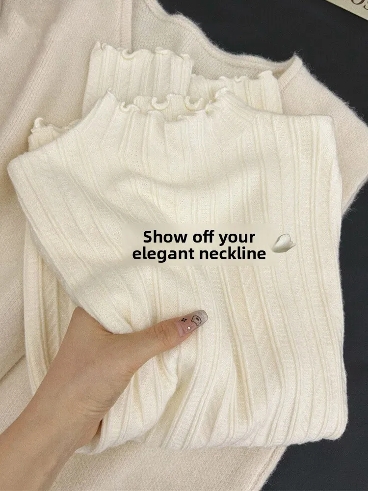 

Stunning Texture Knitted Base irt f High Ne Slim Fit Women's Inner Wear Autumn Winter Wood Ear Design Sweater