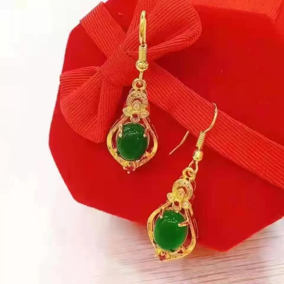 High quality womens gold earrings small waist tassel 24k four-leaf clover gemstone earrings AU999 fashion trend pure gold