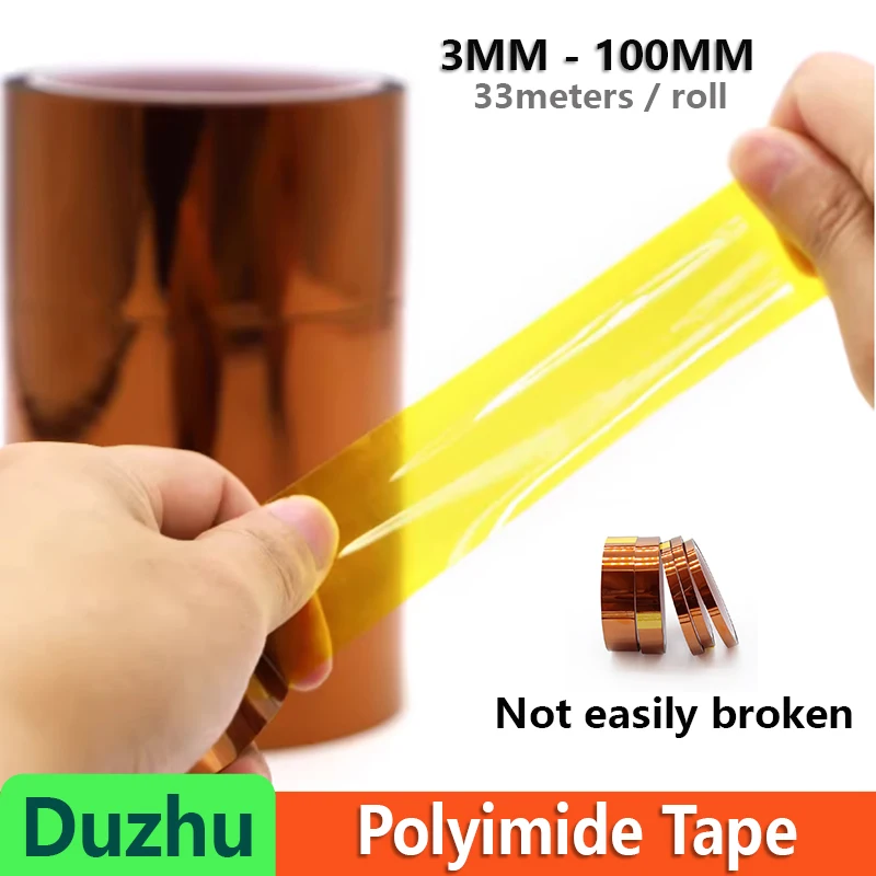 

33Meter/roll Polyimide Tape 5mm ~ 100mm Adhesive High Temperature Resistant Insulating Single Sided Tape for Board Protection