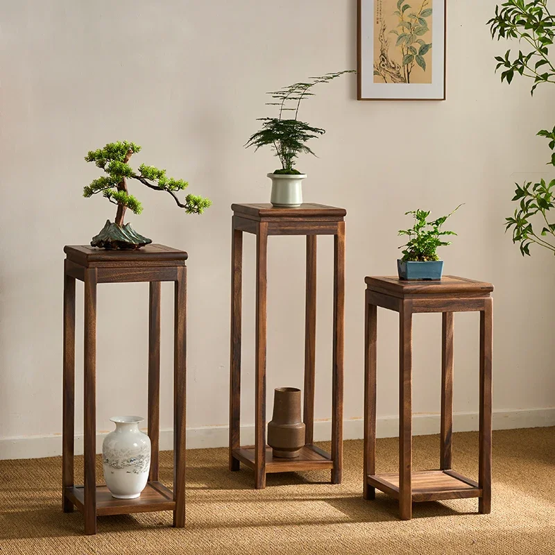 New Chinese Style Walnut Wood Flower Stand Next To TV Cabinet Plant Holder Living Room Balcony Floor To Ceiling Flower Table