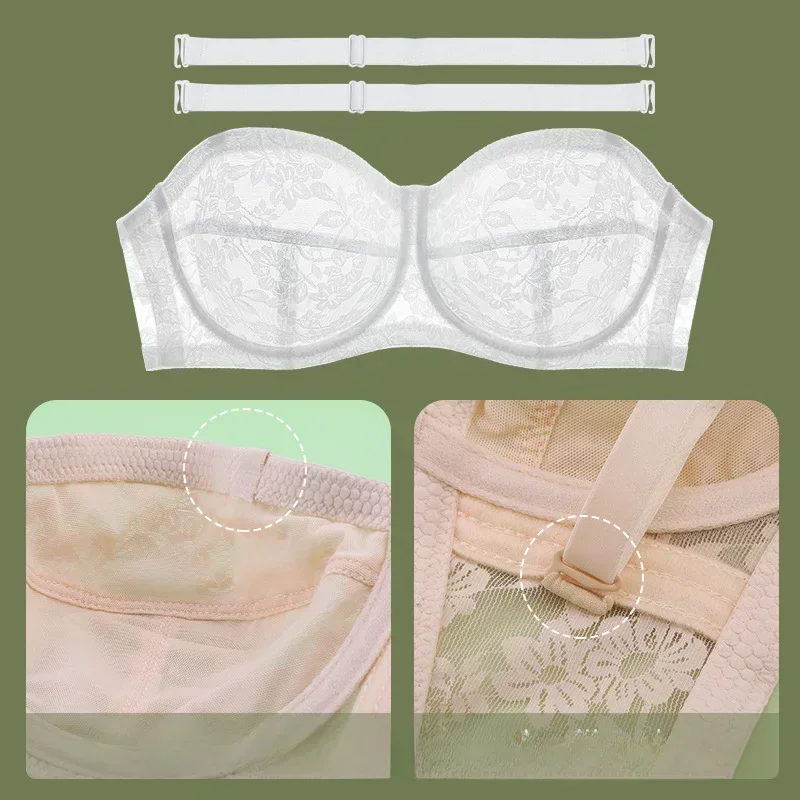 Ultra-thin Lace Strapless Bra Women Sexy Thin Bra Invisible Anti Slip Anti Droop Underwear Bras for Women Strapless Lace Bra