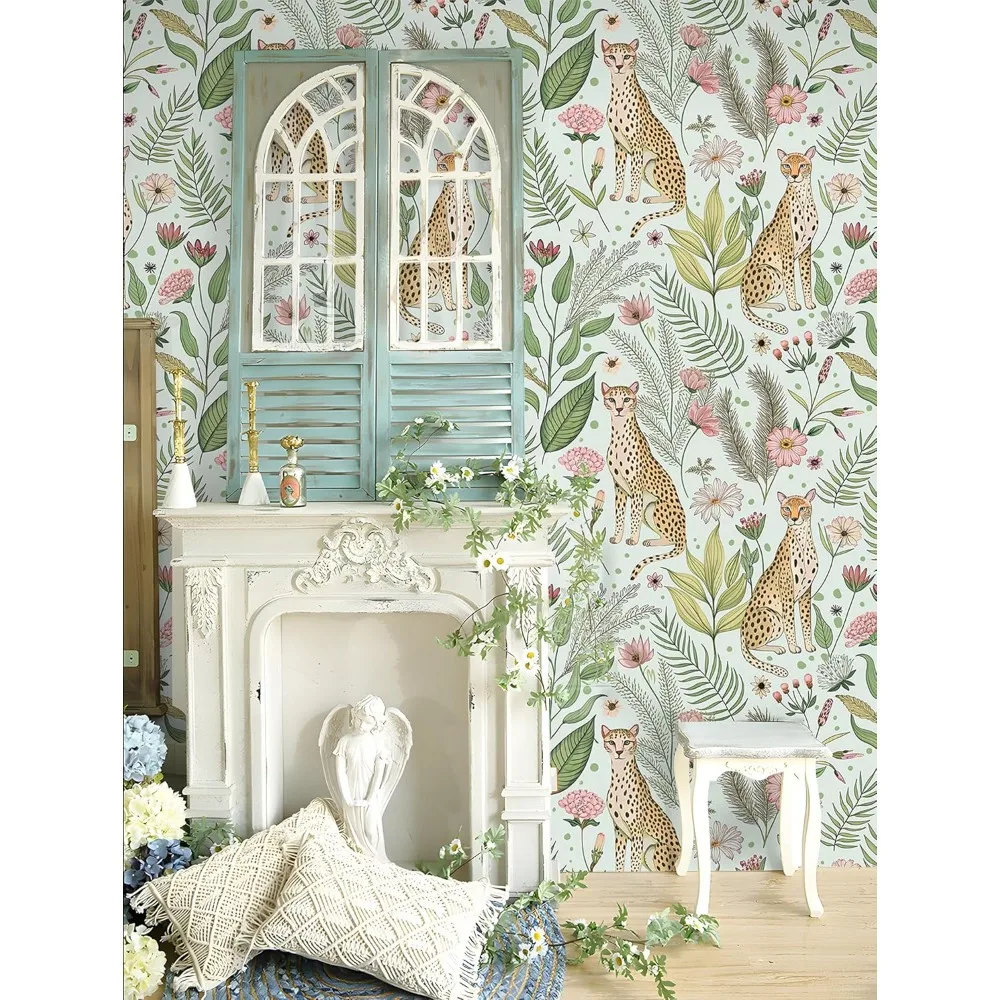 ورق جدران عتيق على شكل زهور الغابة الفهد - قابل للإزالة وصديق للإيجار للحمامات - ديكور حائط عتيق سهل التقشير واللصق #6