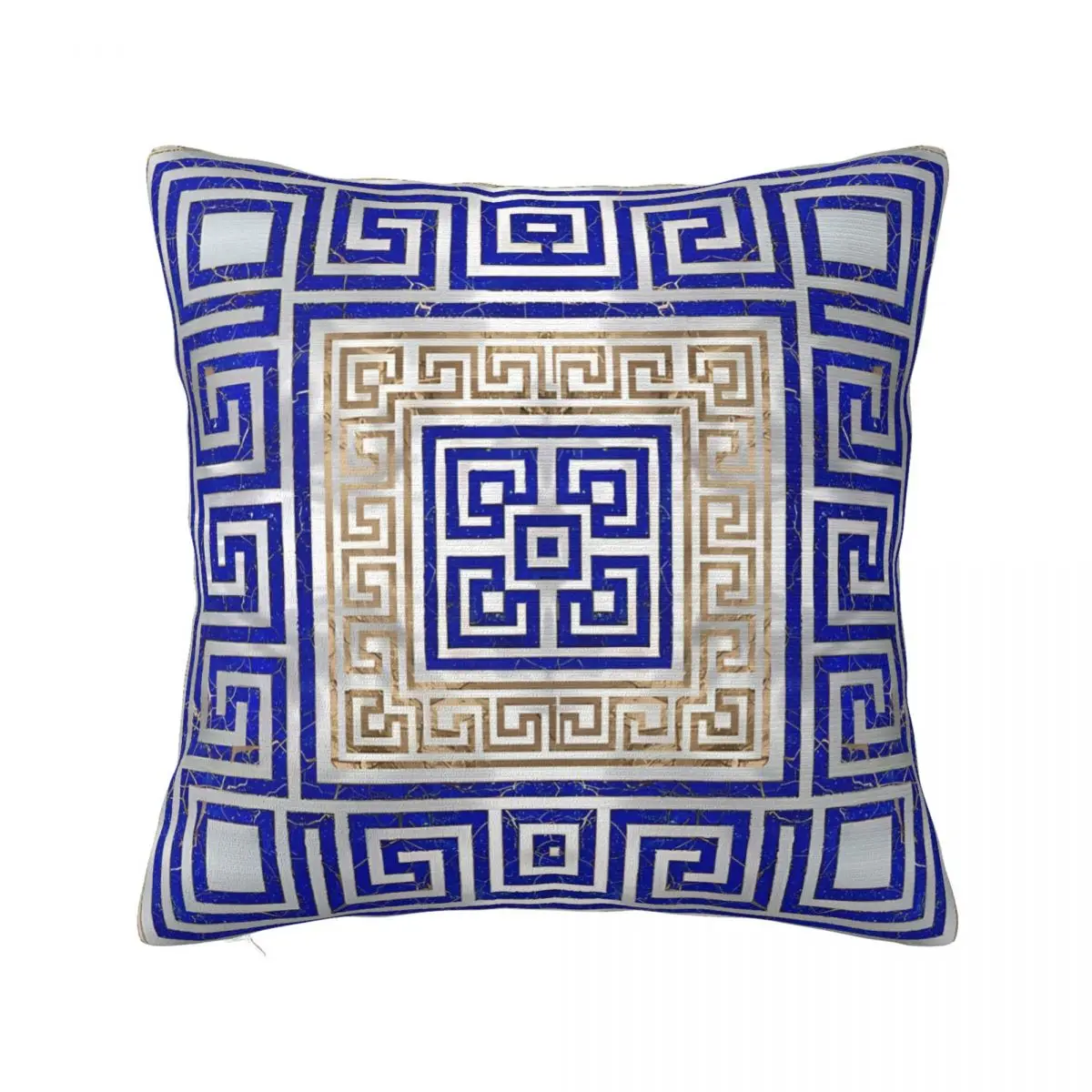 Lapis Lazuli And Gold Cojines Throw Pillow Case Greek Key Ornament Meander Cushion Home Sofa Chair Print Decorative Coussin