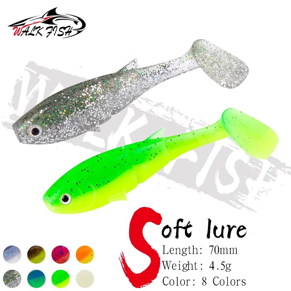 WALK FISH 6 Stück/Set 7cm 4,5g Weicher Köder Shad Paddle Tail Karpfenangeln Zweifarbiger T-Schwanz Jigging Kunstköder Süßwasser Bass