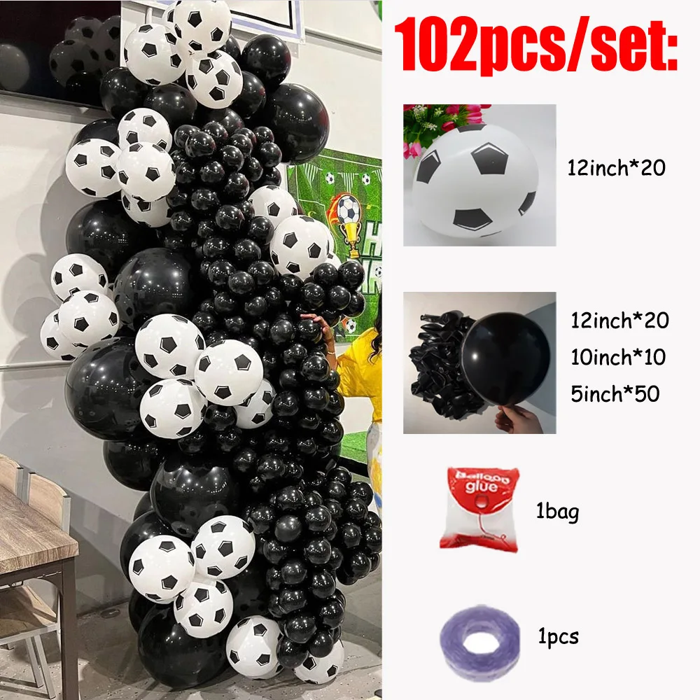 102pcs Soccer Party Balloon Garland Arch Kit 12inch Football Black Latex Balloon Men Teen Football Theme Birthday Party Decoras