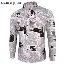 Neuankömmling lässig Business Plaid Hemden Männer Kleid Vintage Zeitung gedruckt Langarm Camisa Social Herren Blumen hemden M-3XL