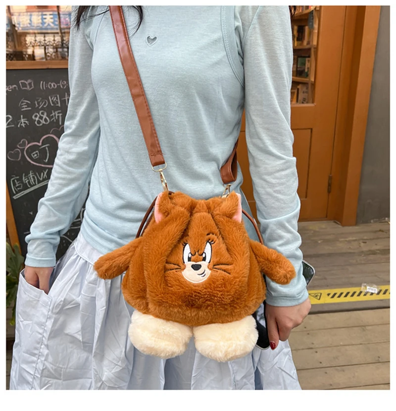 Nette Persönlichkeit Kordelzug Plüsch Tasche Herbst Handtasche Cartoon Puppe Einzelnen Schulter Tasche Mädchen Lagerung Kleine Tasche