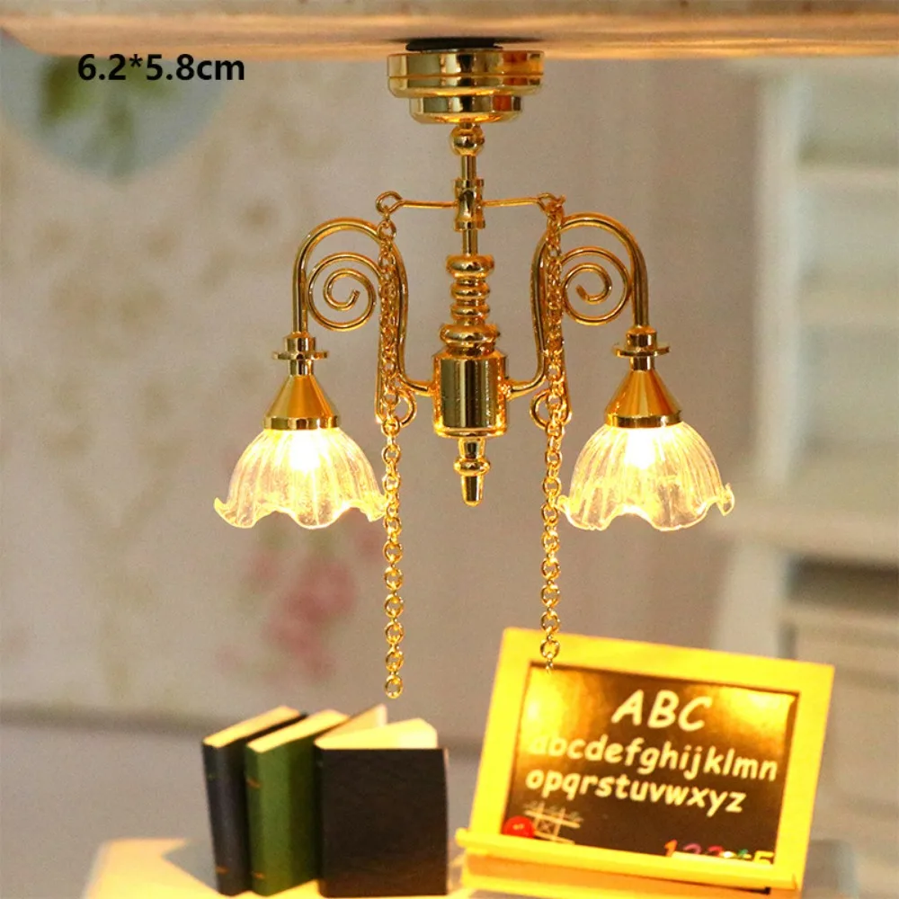 High Quality 1:12 Dollhouse Colored Glass Lamp 10 Styles DIY Ceiling Lamp Chandelier Mini Furniture Decor House Accessories