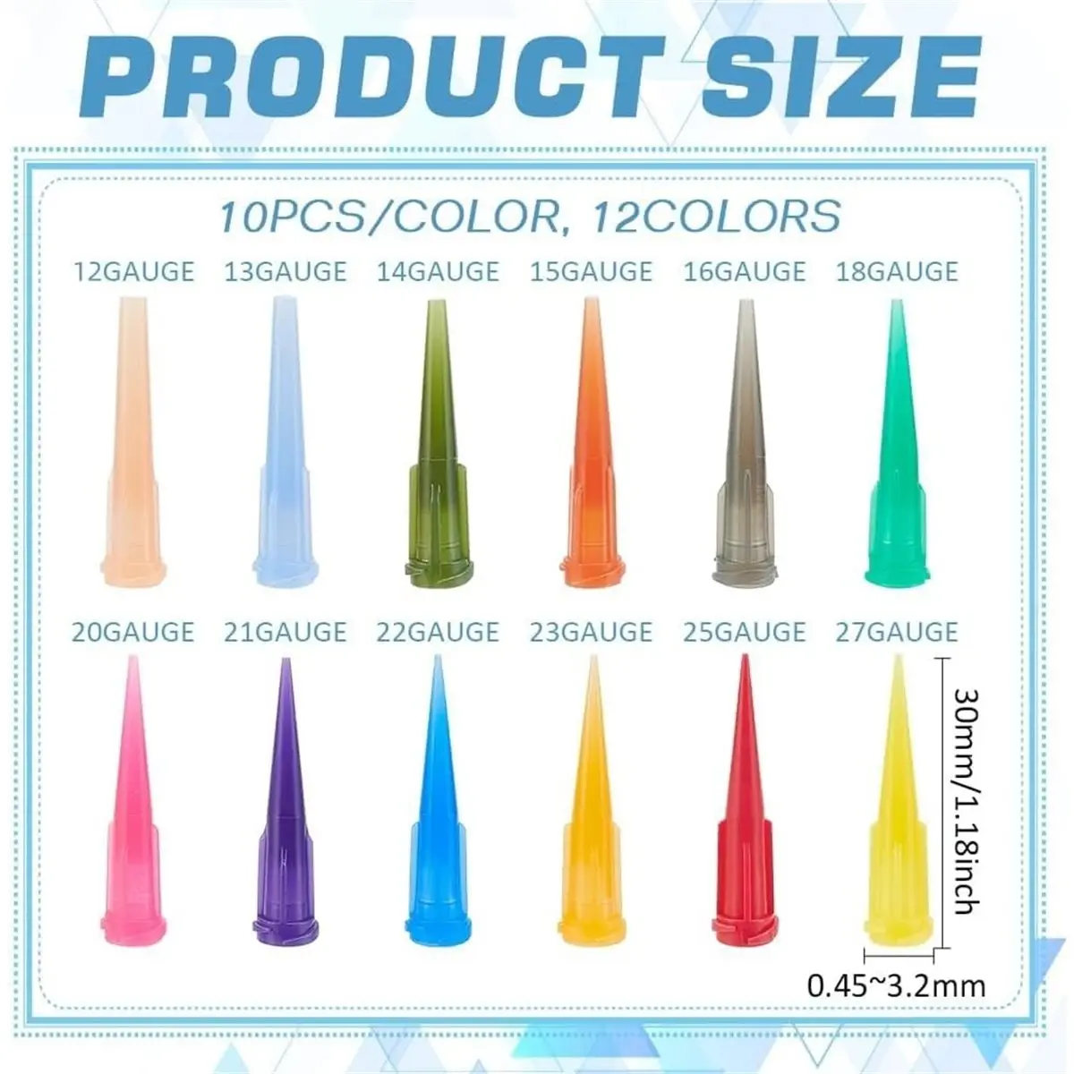 

【BAAQ】 120Pcs Blunt Plastic Tapered Tip Plastic Dispensing Tips with 12 Mixed Size for Refilling Glue Fluid Precisely