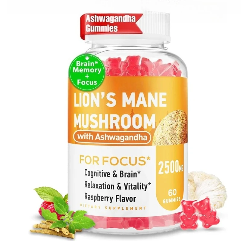 

Мягкие конфеты Lion Mane, экстракт львиной гривы, 2500 мг, используемый для фокусировки памяти, Южноафриканские пьяные баклажаны Alpha GPC, 60 мягких конфет