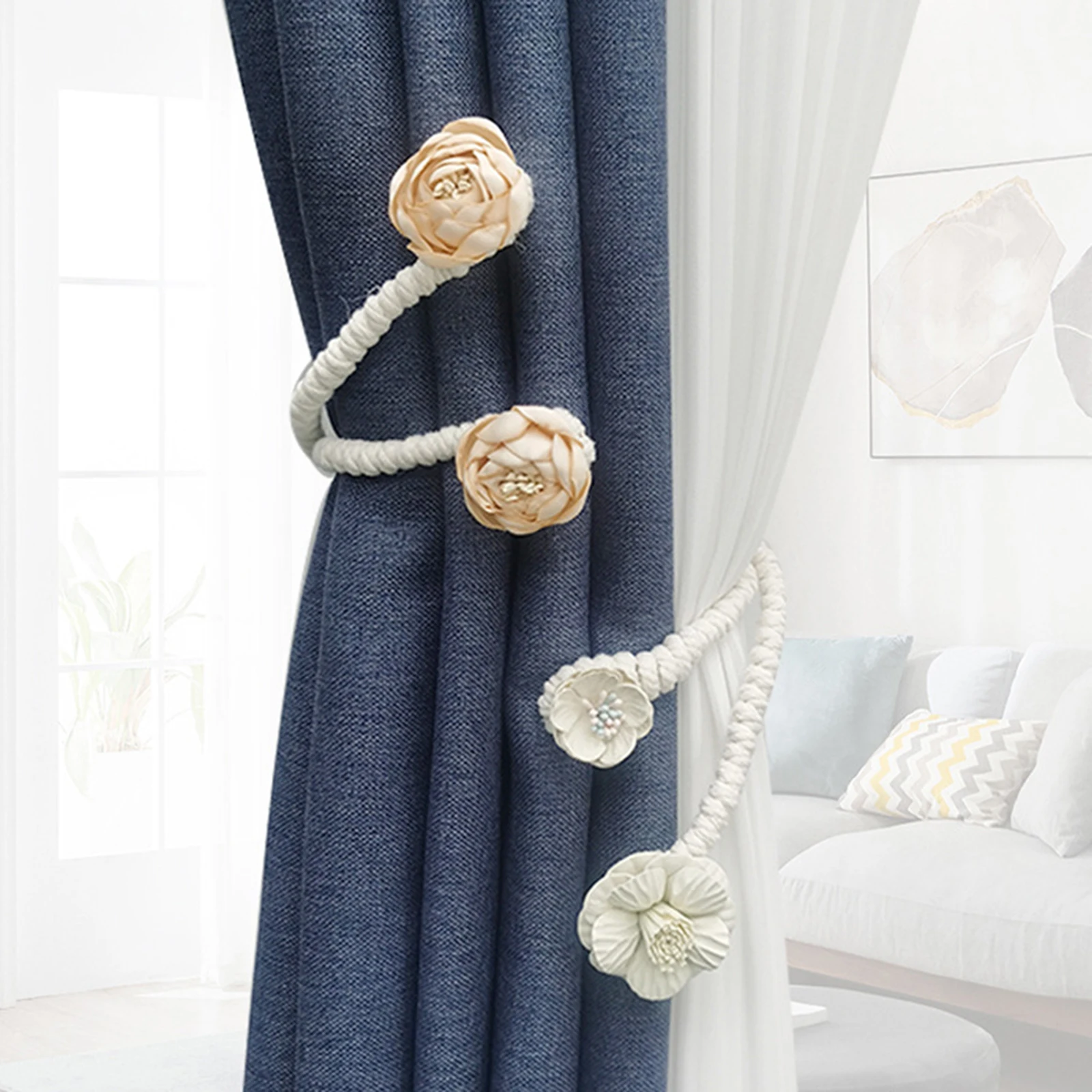 Flower Curtain Tiebacks Twist Bough Rope Curtain Holder Cute Ties for Curtains Farmhouse Home Decor