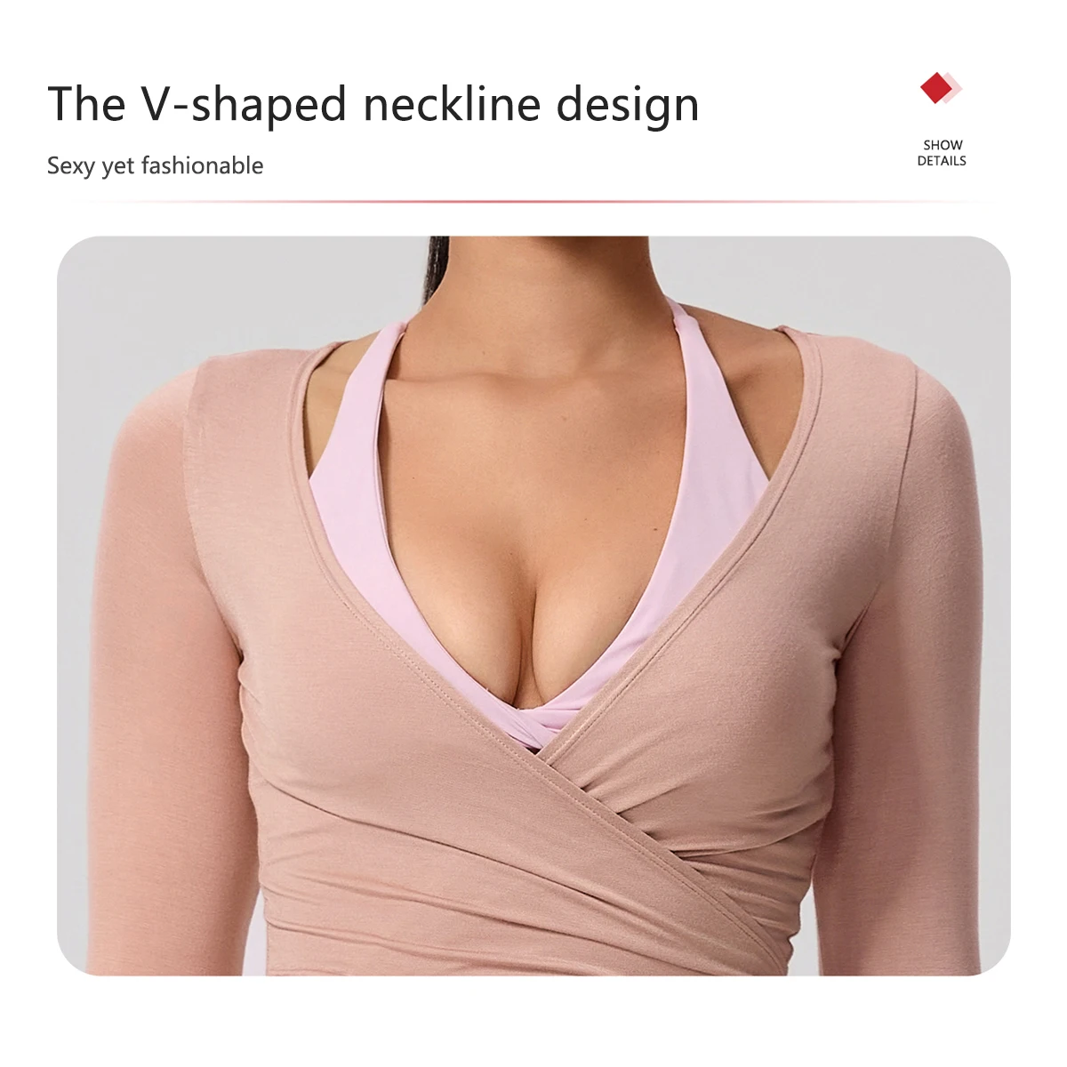 Neues Sommer-Damen-Yoga-Langarm-Einteiler-Oberteil mit Trägern – Premium-Ballett-Wrap-Top für Damen – Sport-Top für das Training – Detail 6