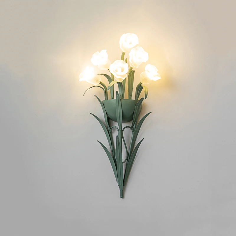 

Flower Shaped Bedroom Bedside American Retro Decorative Sconce Light French Pastoral Home Theme Restaurant Wedding Led Wall Lamp