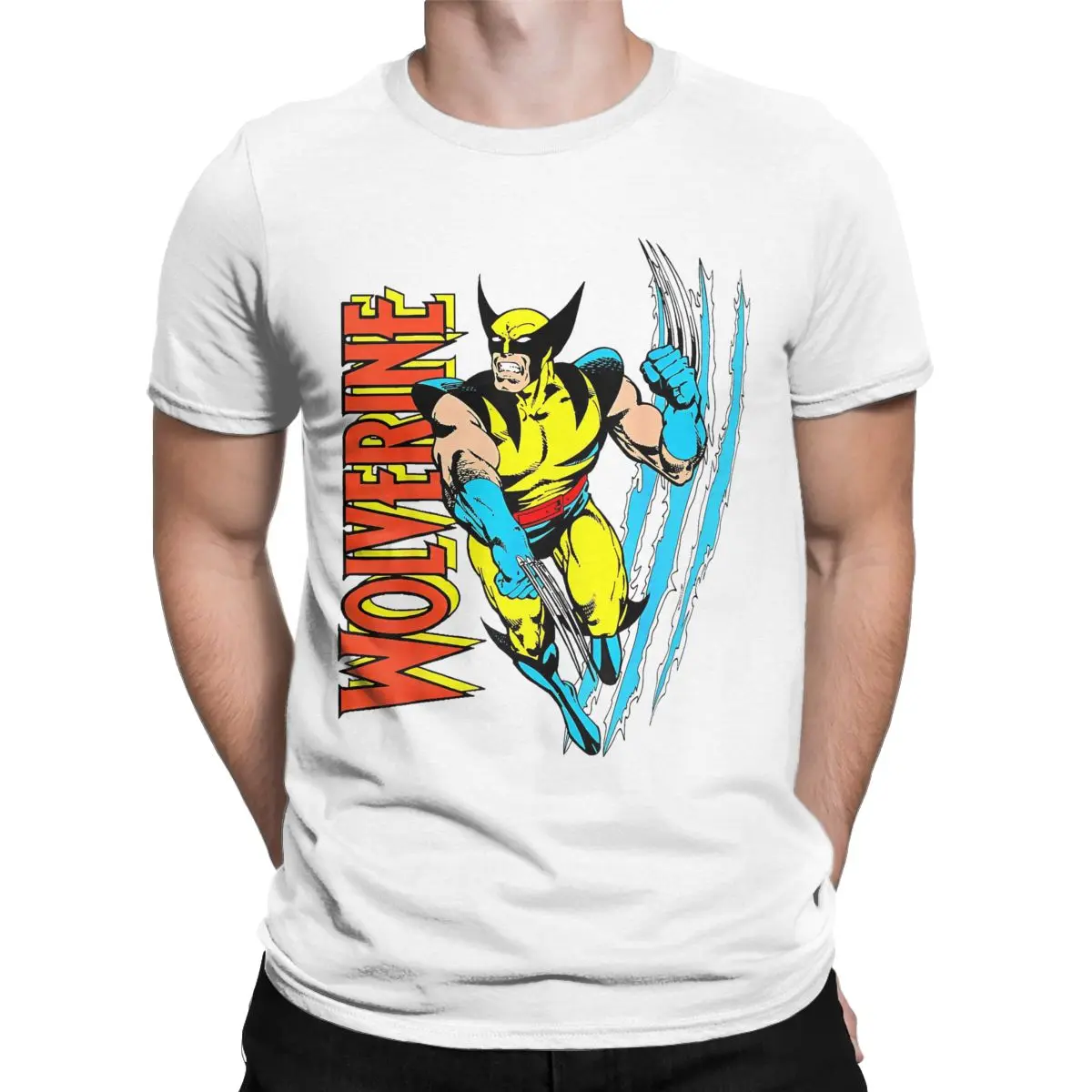 Men T-Shirts X-Men Wolverine Casual 100% Cotton Tee Shirt Short Sleeve Vintage Claw Slice T Shirt O Neck merch Summer