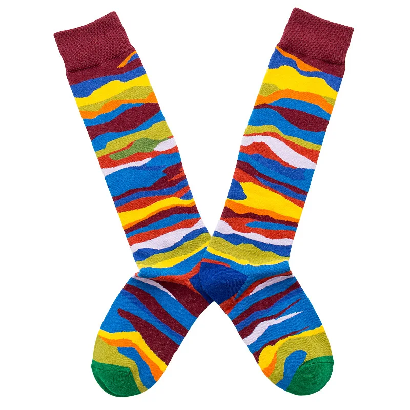 Socks Women's High Tube Calf Knee-length Socks Retro Illustration Art Abstract Street Autumn and Winter Cotton Socks High Sock