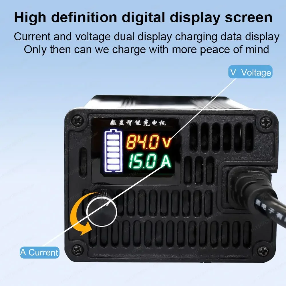 60V Lithium Battery Charger Aluminum Shell, Adjustable 8A 10A Fast Charging for LiFePO4 & Ternary Battery