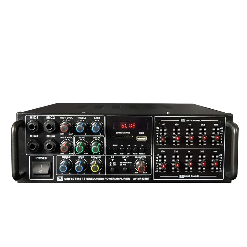 

325BT 8000W BT Amplifier 110/220V Audio Stereo Digital AMP Support USB SD FM DVD AUX 4 Way Microphone Input With Remote Control