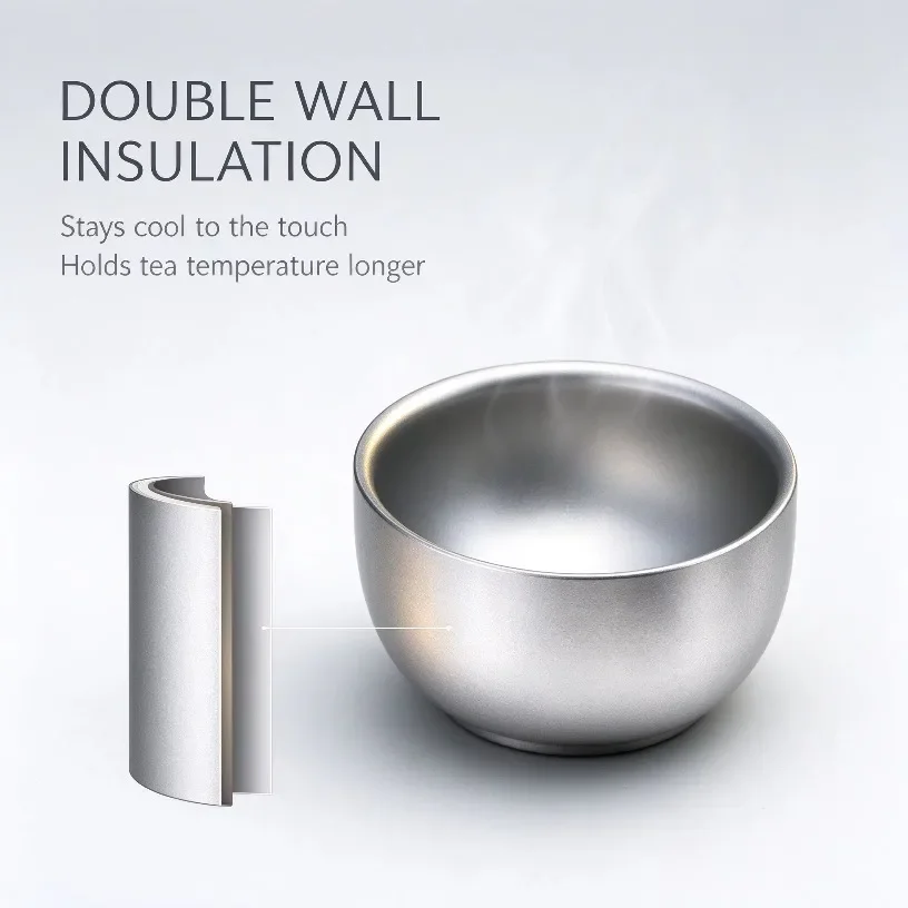 21g Ultralight Pure Titanium Tea Cup Double Wall Insulated Kung Fu Cup Seamless One Piece Stackable for Camping Hiking Travel