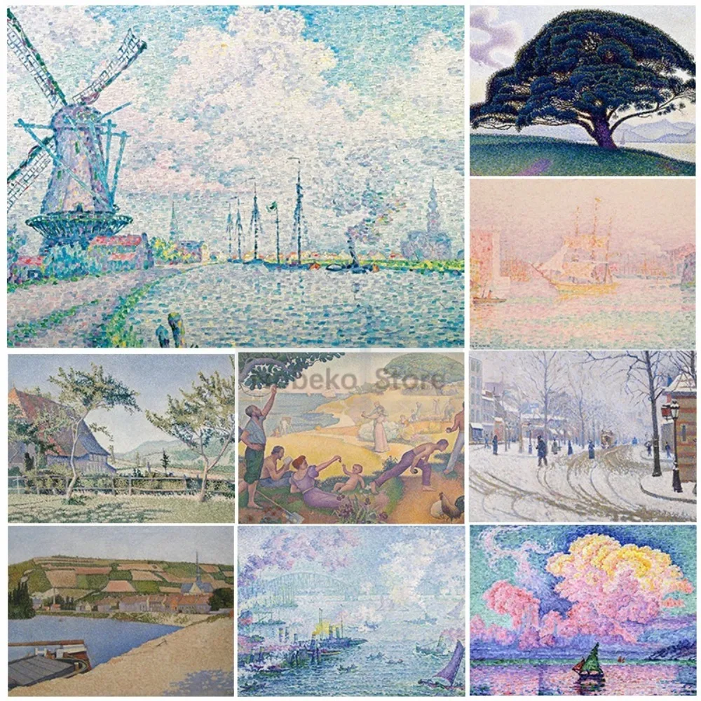 French Painter Works Poster Pointillism Prints Canvas Painting Wall Art Home Room Decoration