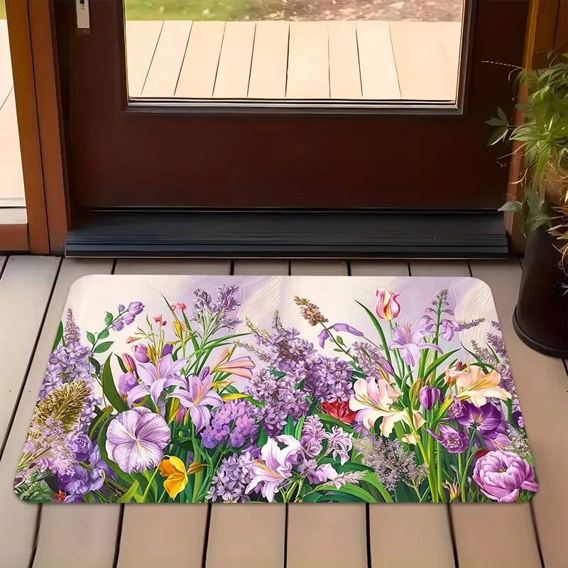 Vivid Red Rose Floral Decorative Doormat Black Background Art Pattern Entrance Floor Rug for Bedroom Porch Decor