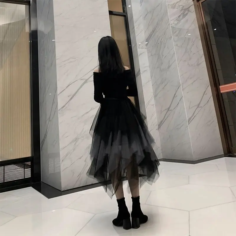 New Skirt Long Tutu Tulle Skirt Women Fashion 2024 Summer Korean Irregular Contrast Color High Waist Pleated Maxi Skirt Female