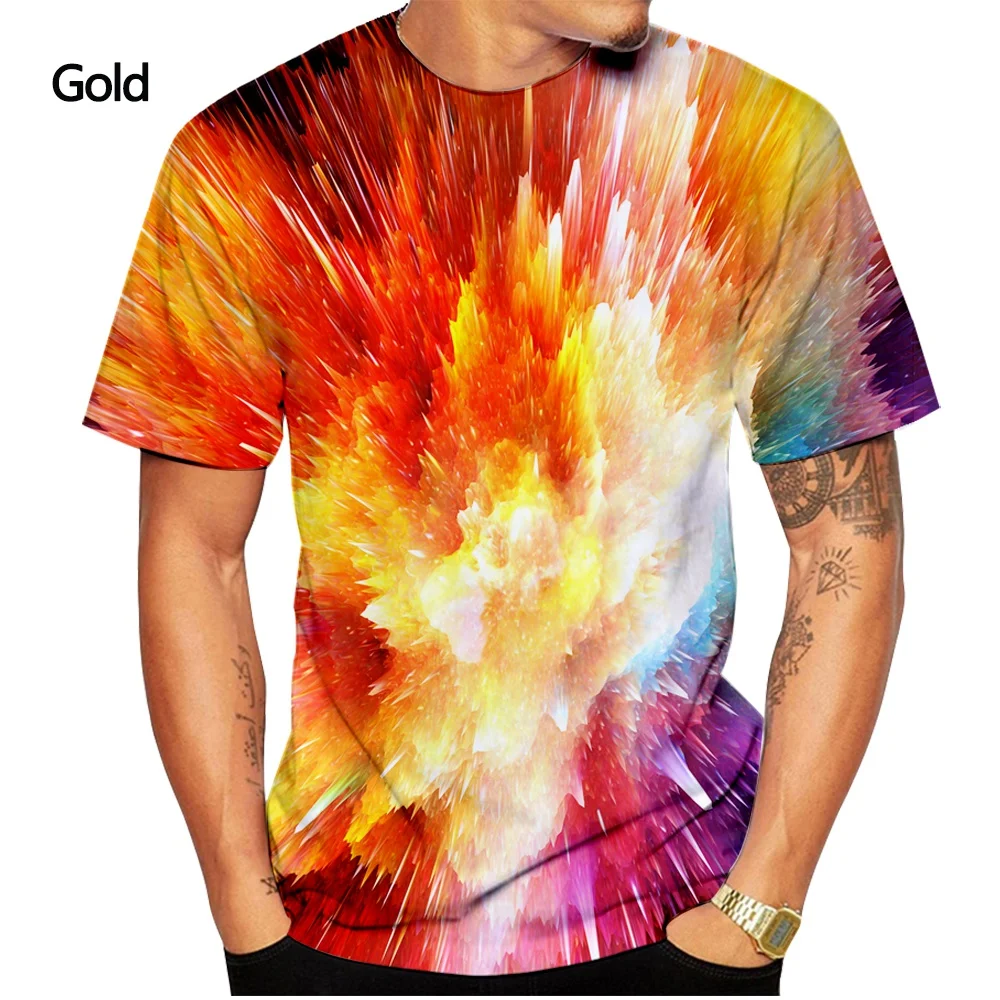 

2022 Psychedelic Dizzy 3D-Printed T-Shirt Men's Colored T-Shirt Casual Short Sleeve Fireworks Top T-Shirt