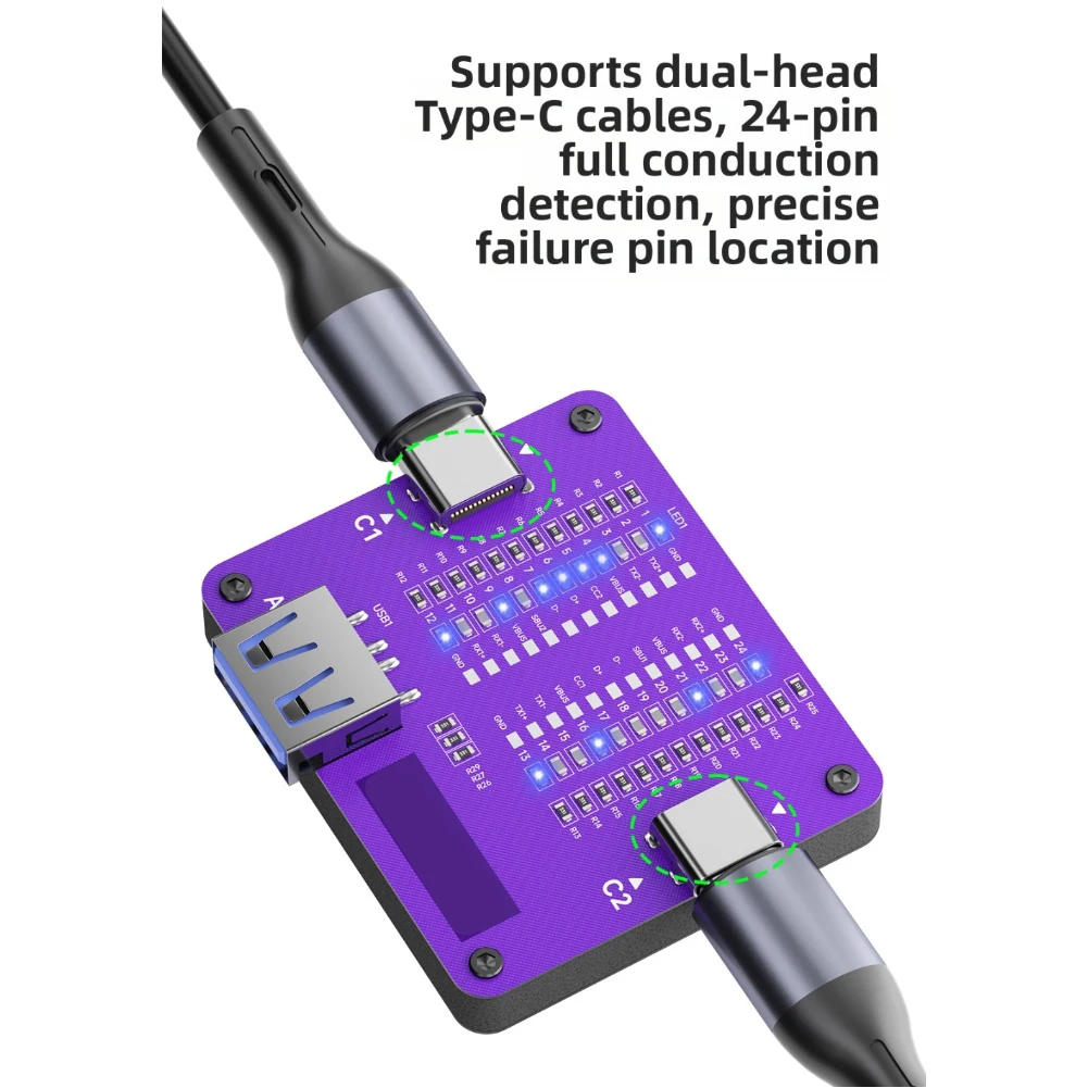 TC-24 Type-C Cable Tester 24 Pin Continuity With 12 LED Indicators For USB C Data Wire Fault Detection Repair Tool