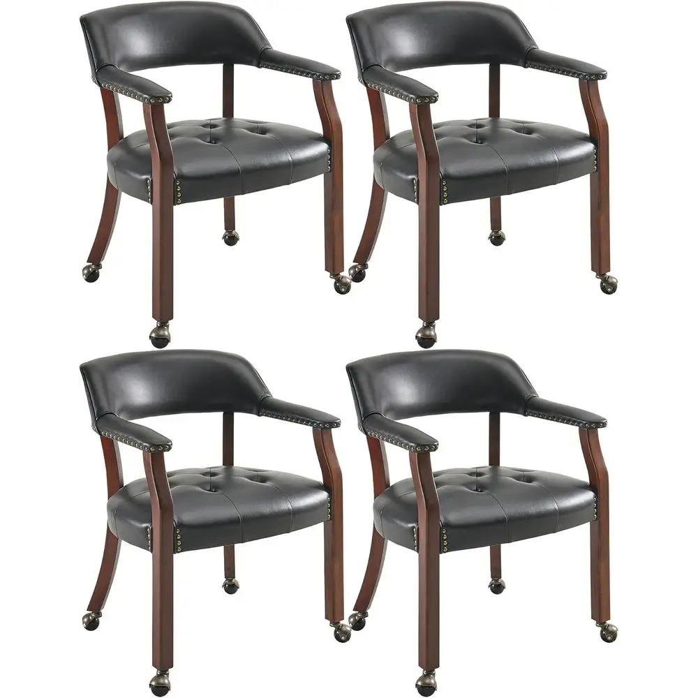

Set of 4 Large Rolling Dining Chairs with Arms, 26D x 25.2W x 31.5H, Cherry Legs, Black